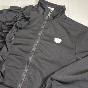 Nicopanda Medium Black Side Ruffle Full Zip Long Sleeve Jacket Streetwear‎